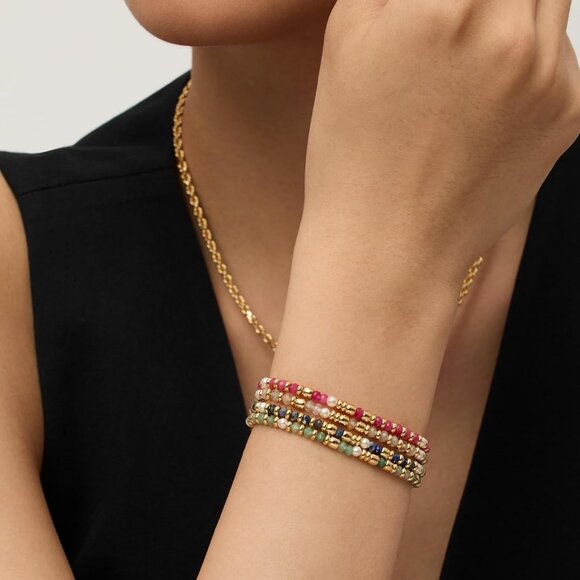 14K Yellow Gold Plated Gemstone Beaded Bracelets for Women - Adjustable Slider D - Picture 3 of 4